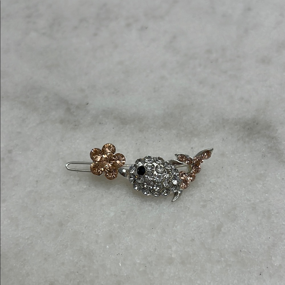 Dolphin Flower Rhinestones Hair Clip